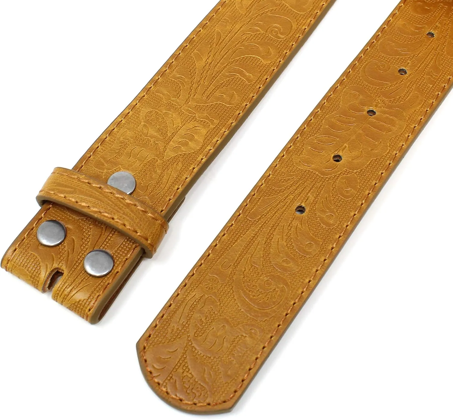 BC Belts Leather Belt Strap with Embossed Western Scrollwork 1.5" Wide with Snaps