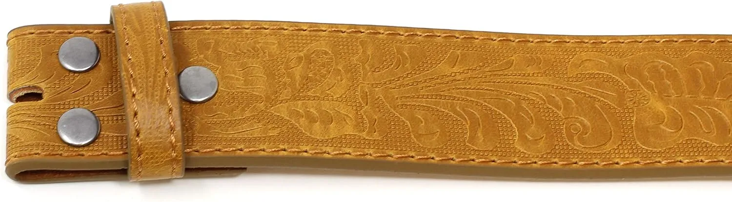 BC Belts Leather Belt Strap with Embossed Western Scrollwork 1.5" Wide with Snaps