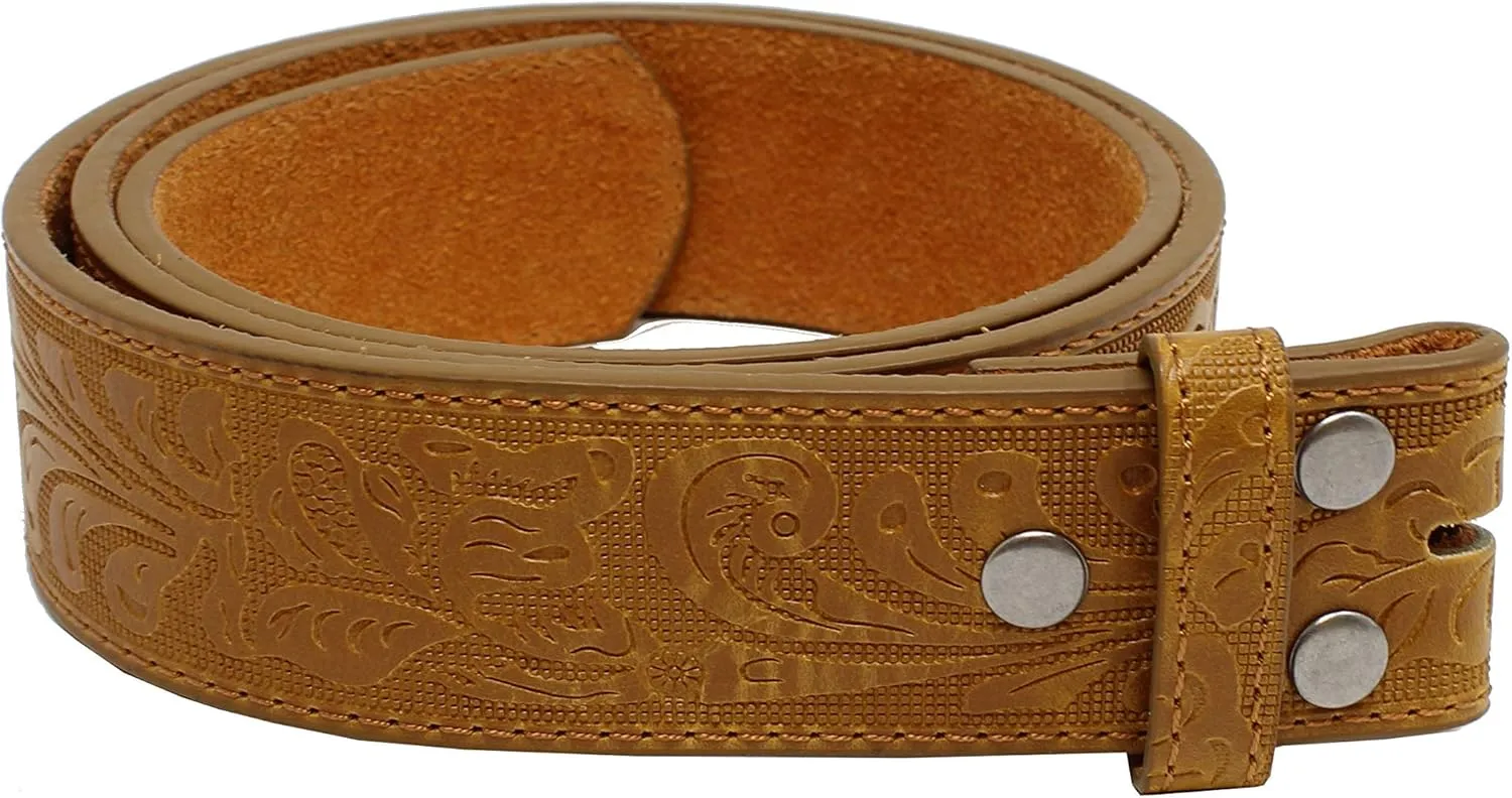 BC Belts Leather Belt Strap with Embossed Western Scrollwork 1.5" Wide with Snaps