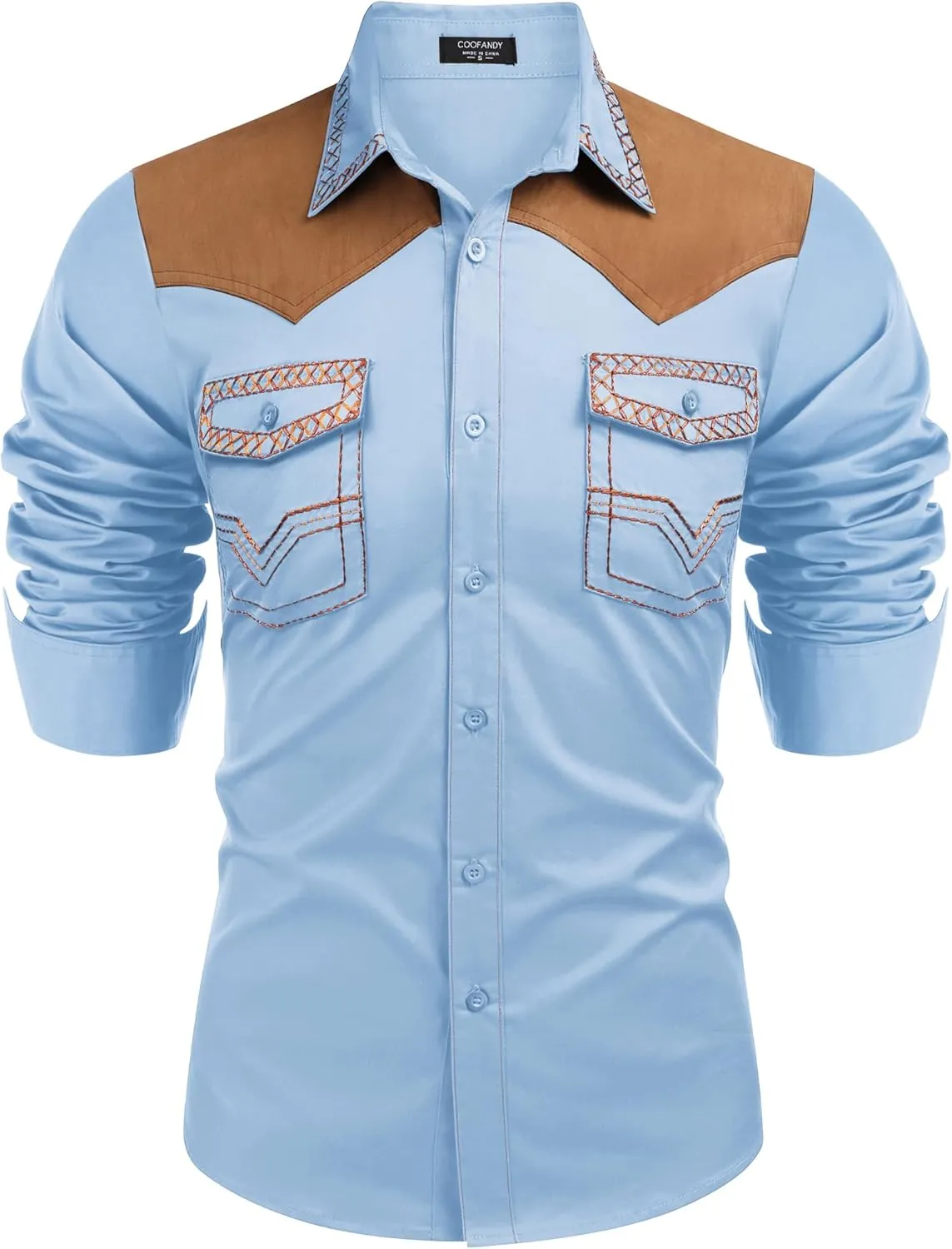 COOFANDY Men's Western Cowboy Shirt Embroidered Long Sleeve Slim Fit Casual Cotton Button Down Hippie Shirts with Pockets