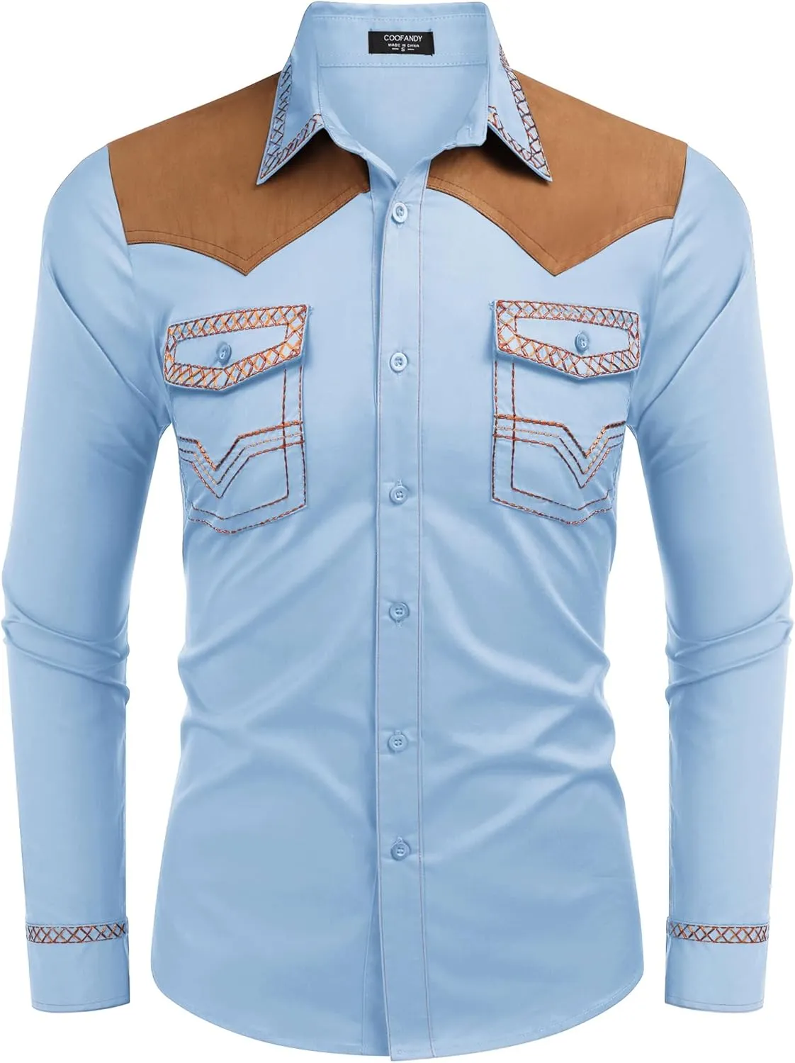 COOFANDY Men's Western Cowboy Shirt Embroidered Long Sleeve Slim Fit Casual Cotton Button Down Hippie Shirts with Pockets