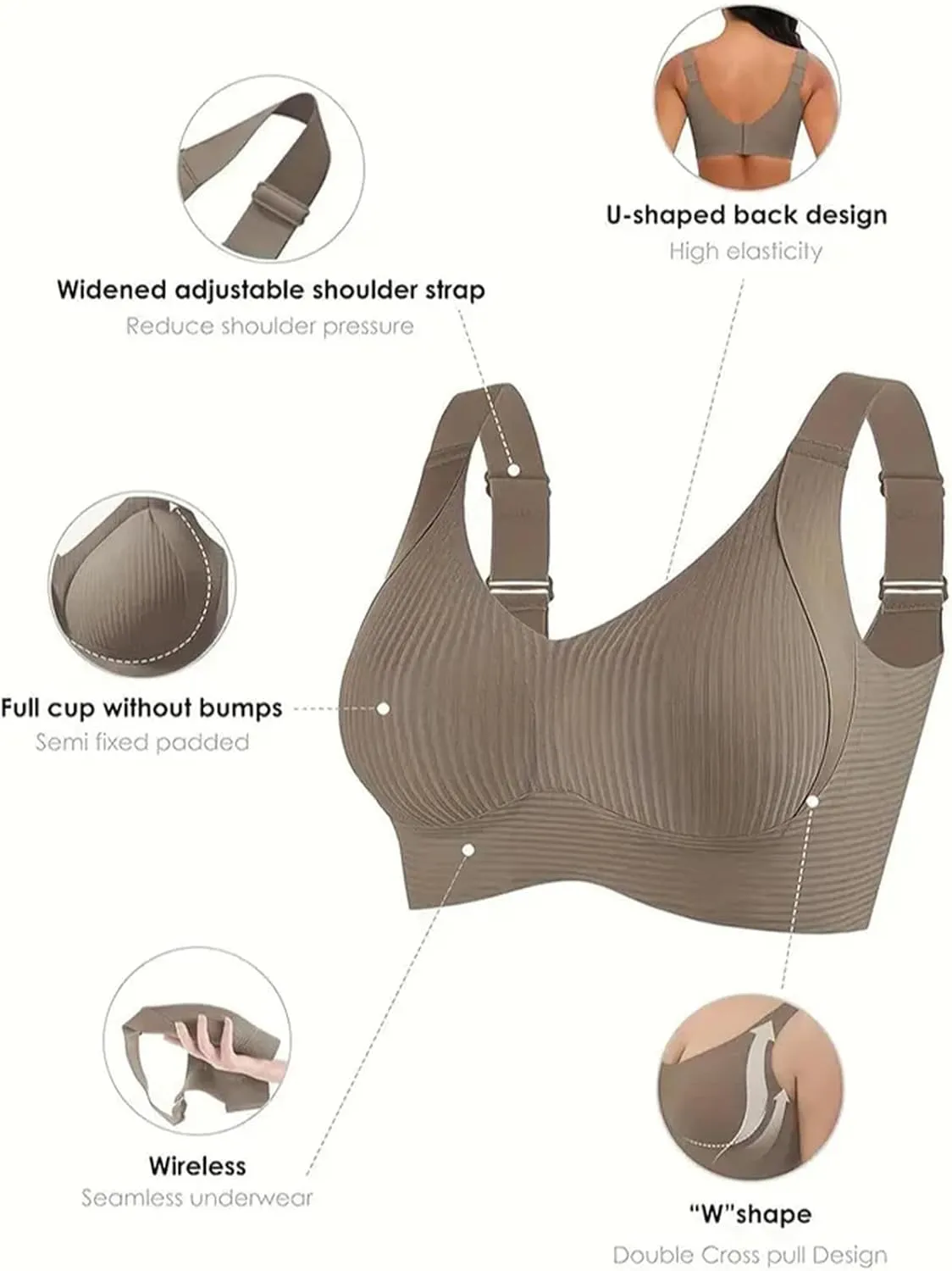 Floralshe Brasier, Floralshe Bra, Women's Solid Color Four Rows Adjustable Wireless Bra, Soft Seamless Full Coverage