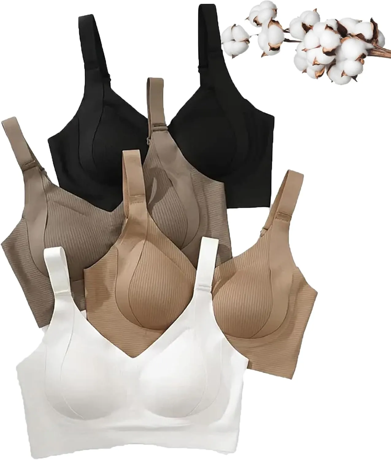 Floralshe Brasier, Floralshe Bra, Women's Solid Color Four Rows Adjustable Wireless Bra, Soft Seamless Full Coverage