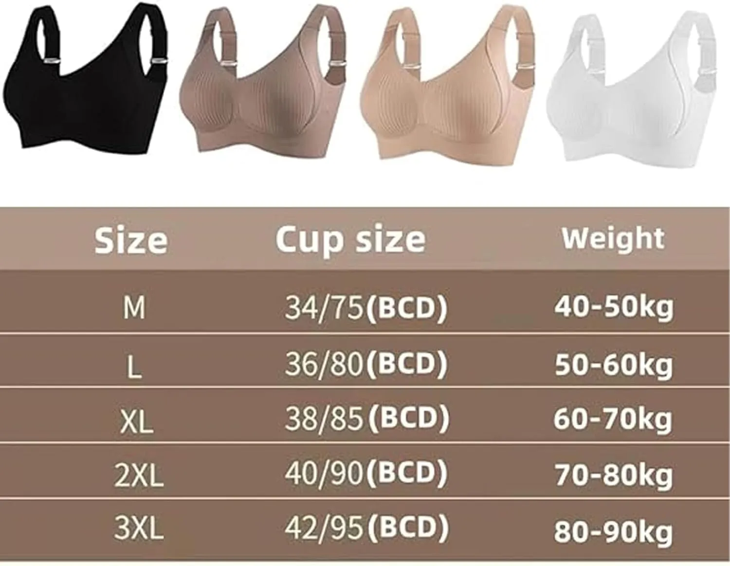 Floralshe Brasier, Floralshe Bra, Women's Solid Color Four Rows Adjustable Wireless Bra, Soft Seamless Full Coverage
