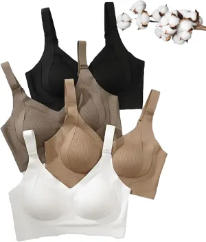 Floralshe Brasier, Floralshe Bra, Women's Solid Color Four Rows Adjustable Wireless Bra, Soft Seamless Full Coverage