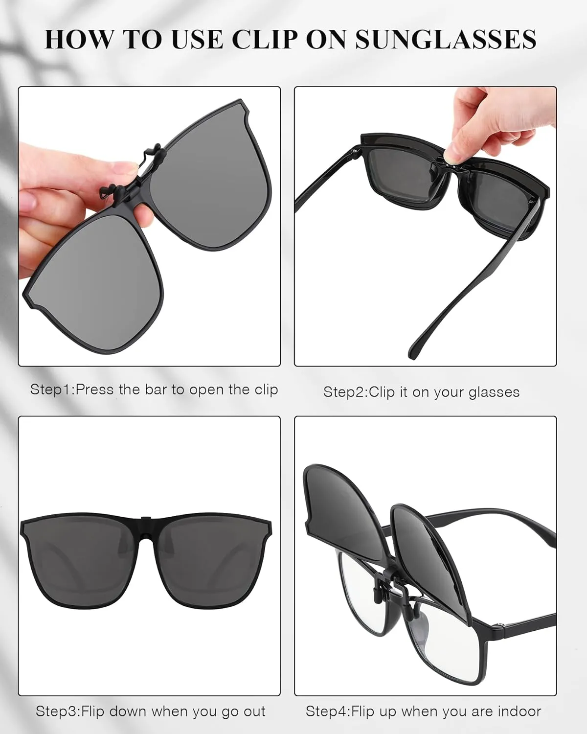 Frienda 3 Pair Oversize Polarized Clip-on Sunglasses Large Anti-glare TR90 Frame Flip up Driving Glasses for Women Men