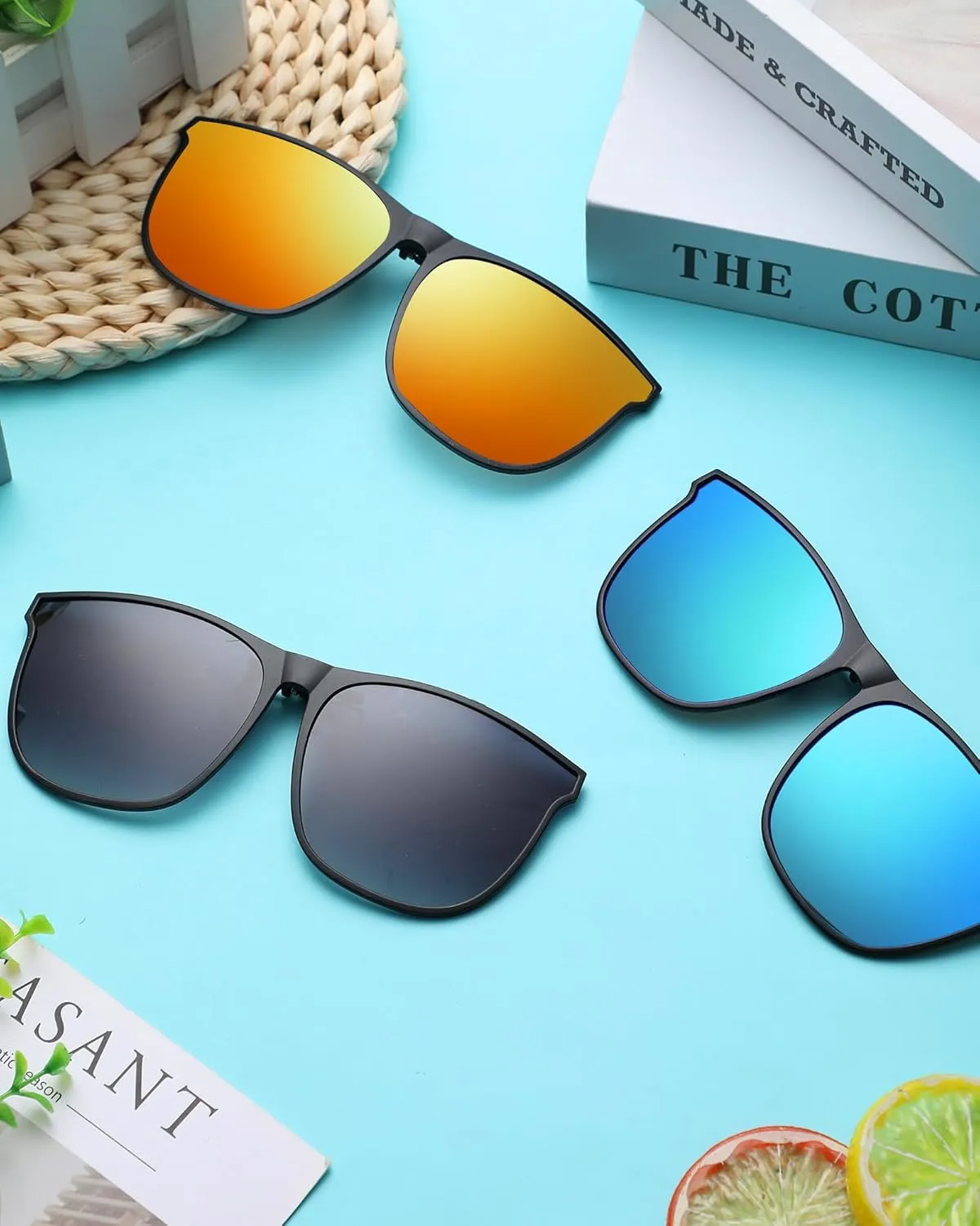 Frienda 3 Pair Oversize Polarized Clip-on Sunglasses Large Anti-glare TR90 Frame Flip up Driving Glasses for Women Men