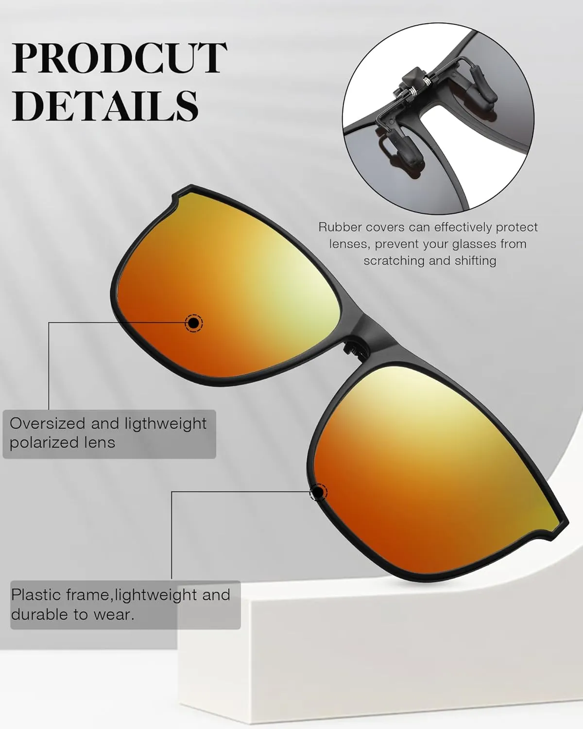 Frienda 3 Pair Oversize Polarized Clip-on Sunglasses Large Anti-glare TR90 Frame Flip up Driving Glasses for Women Men
