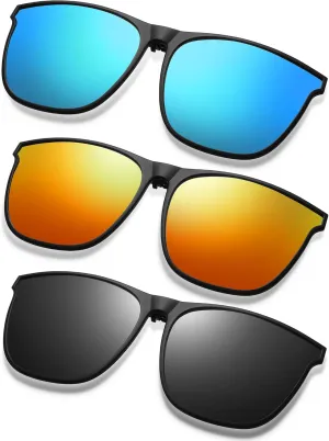 Frienda 3 Pair Oversize Polarized Clip-on Sunglasses Large Anti-glare TR90 Frame Flip up Driving Glasses for Women Men