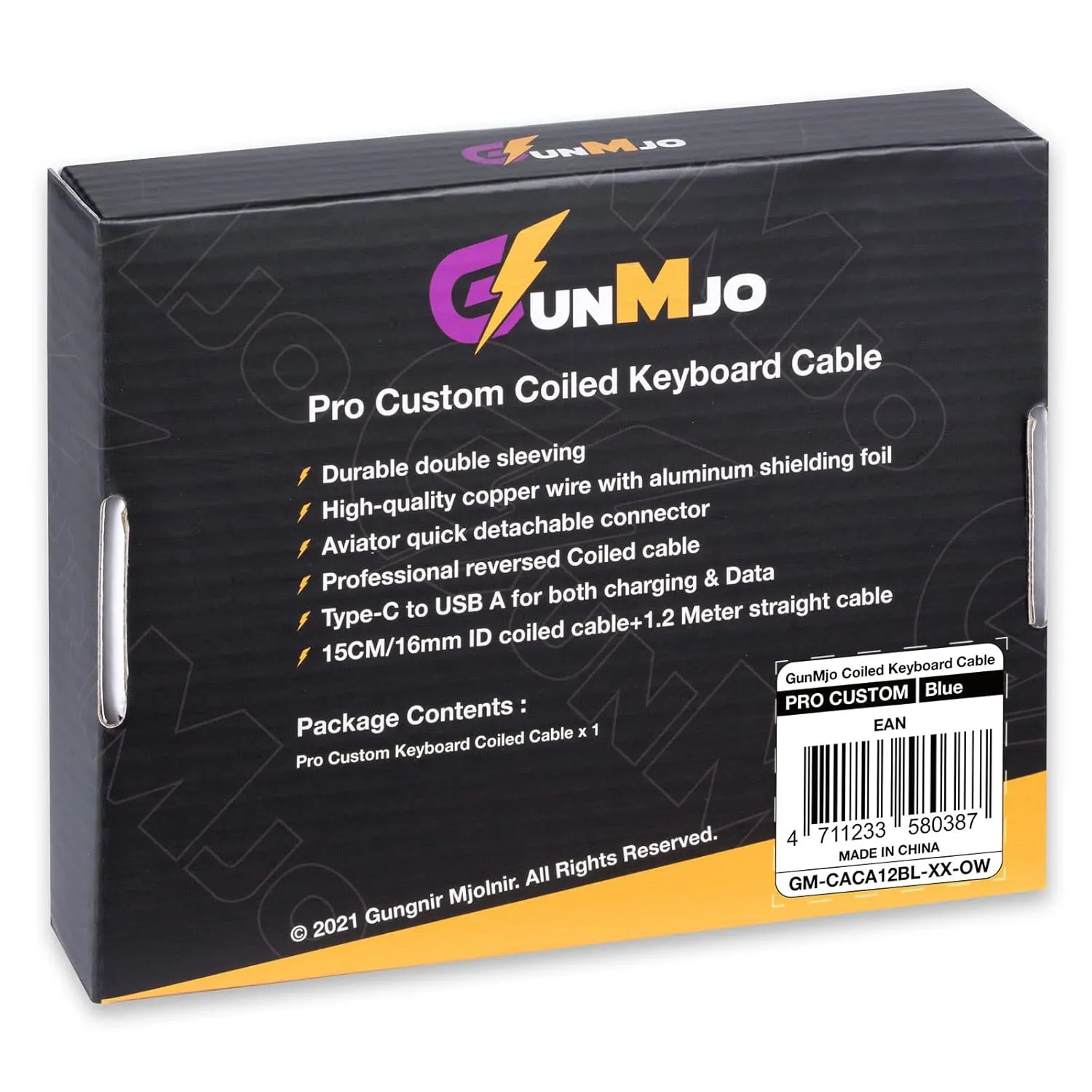 GUNMJO Pro Custom Coiled USB C Cable for Gaming Keyboard, Double-Sleeved Mechanical Keyboard Cable with Detachable Metal Aviator, 1.5M USB-C to USB-A, Blue Color