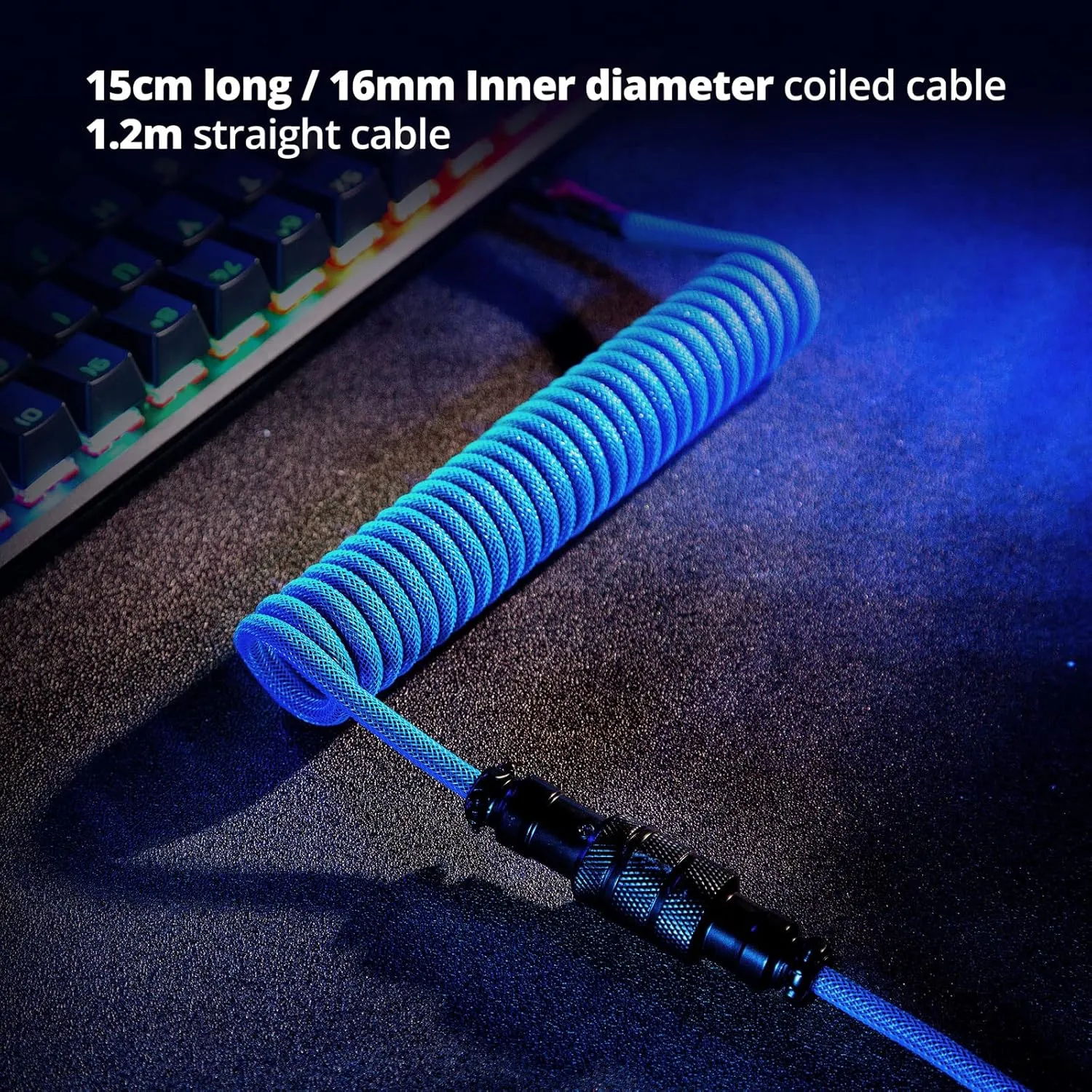 GUNMJO Pro Custom Coiled USB C Cable for Gaming Keyboard, Double-Sleeved Mechanical Keyboard Cable with Detachable Metal Aviator, 1.5M USB-C to USB-A, Blue Color