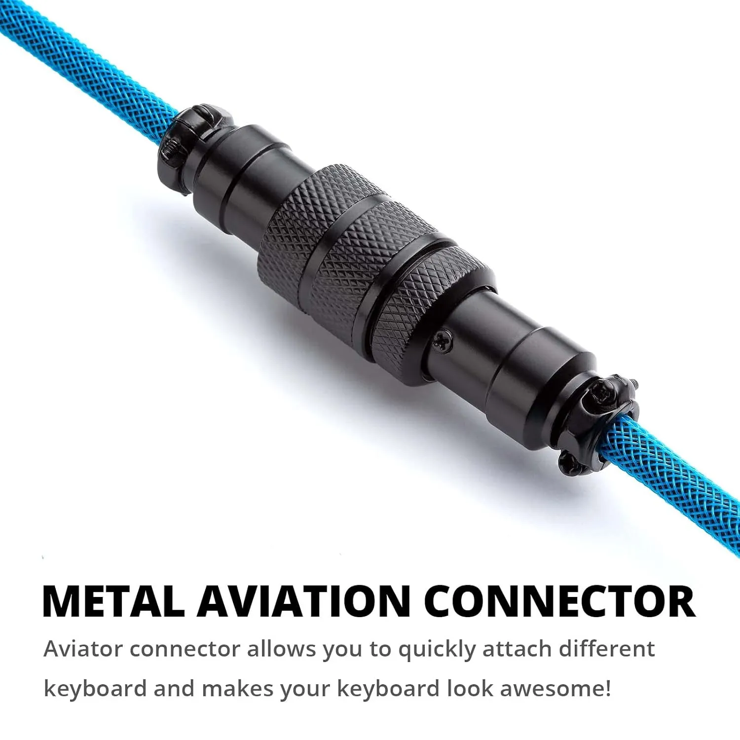 GUNMJO Pro Custom Coiled USB C Cable for Gaming Keyboard, Double-Sleeved Mechanical Keyboard Cable with Detachable Metal Aviator, 1.5M USB-C to USB-A, Blue Color