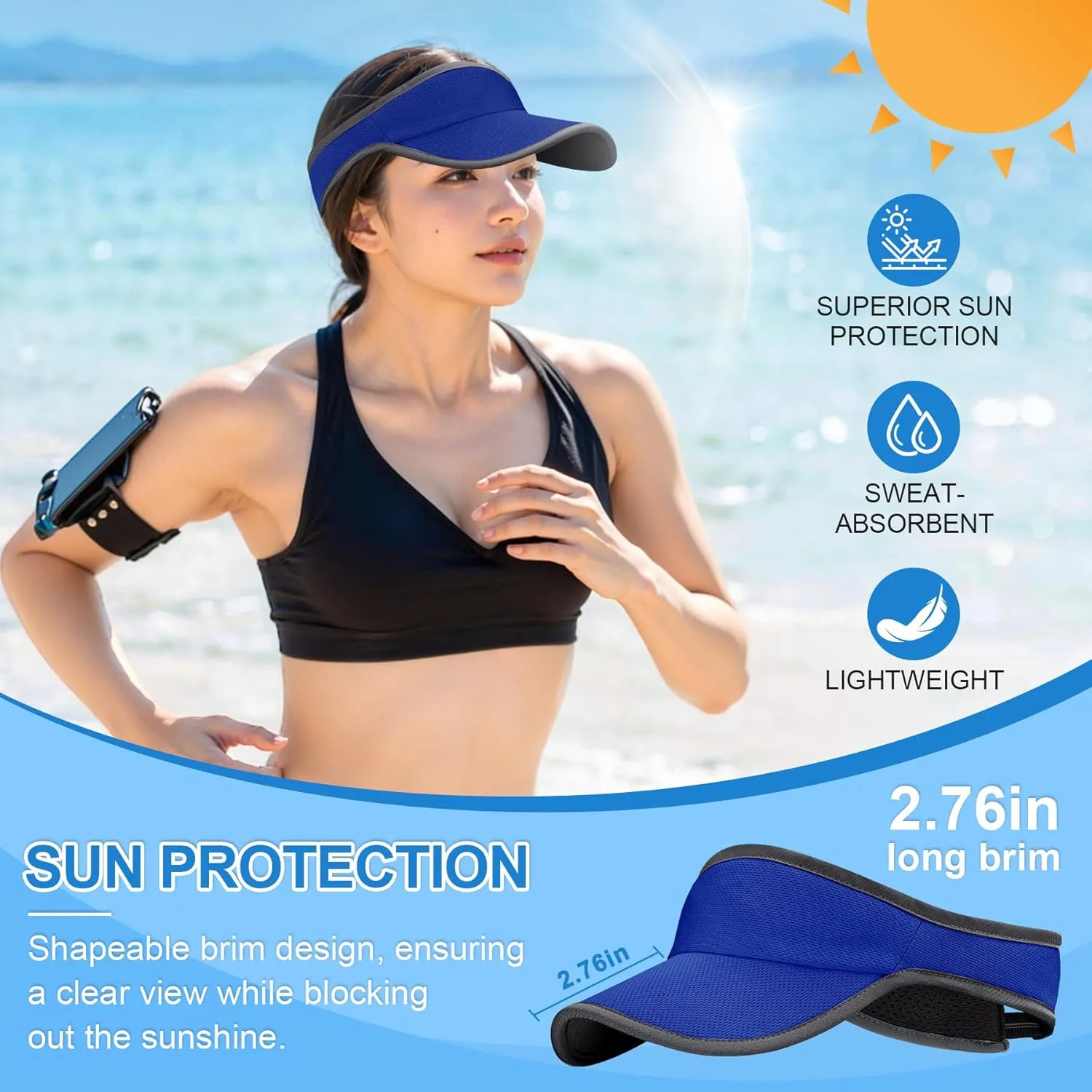 Sports Sun Visor for Men Women, Lightweight Soft Quick-Dry Visor Hat, Packable Tennis Golf Running Visor