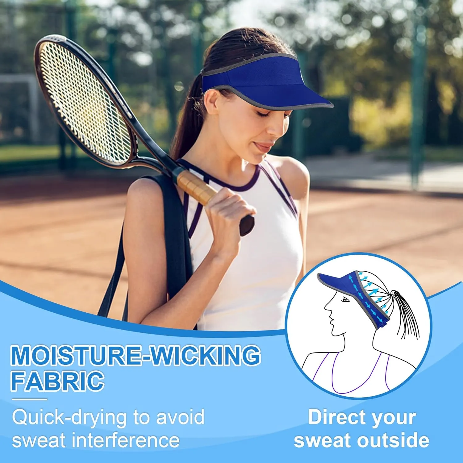 Sports Sun Visor for Men Women, Lightweight Soft Quick-Dry Visor Hat, Packable Tennis Golf Running Visor