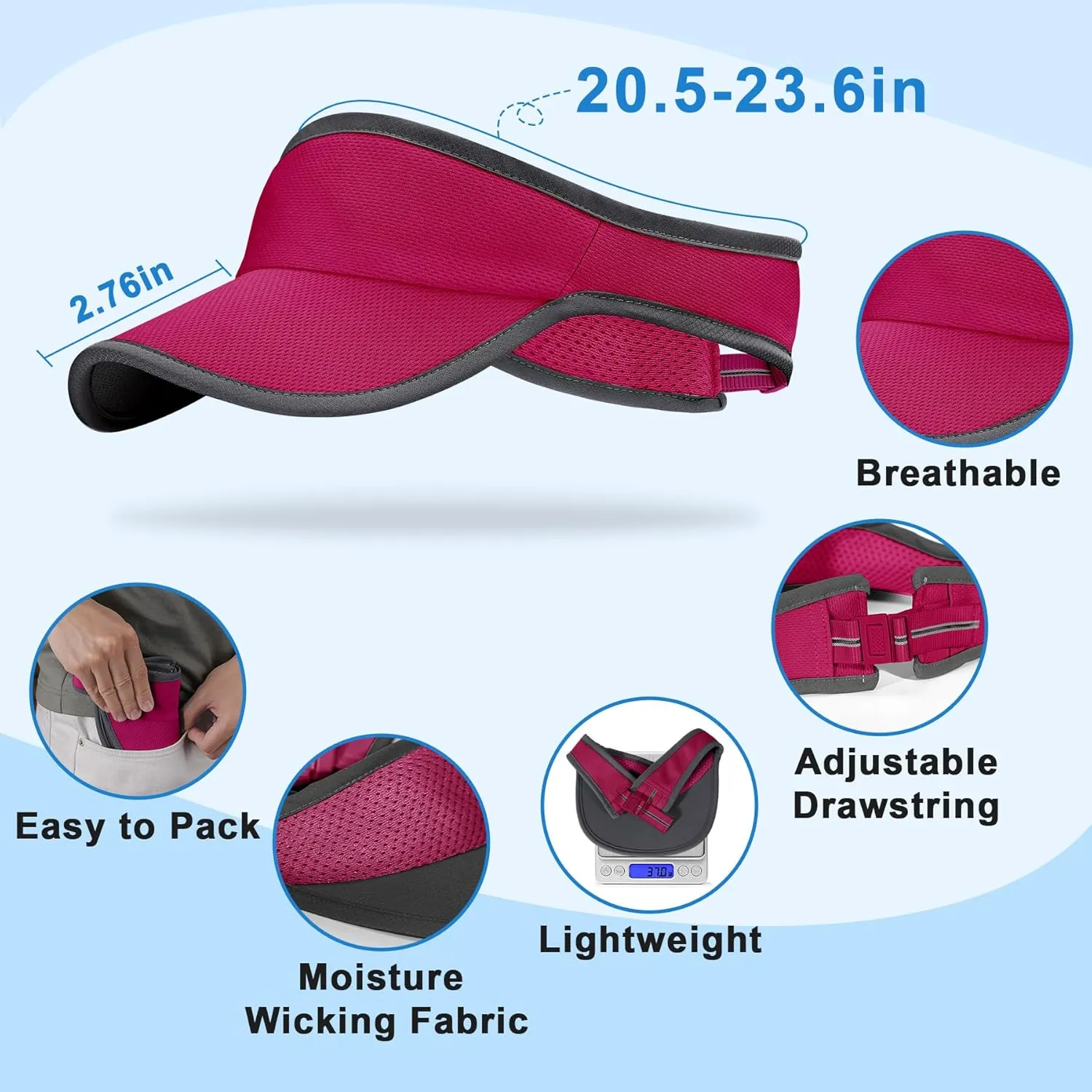 Sports Sun Visor for Men Women, Lightweight Soft Quick-Dry Visor Hat, Packable Tennis Golf Running Visor