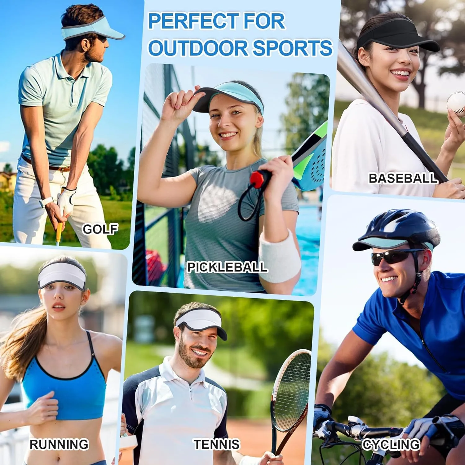 Sports Sun Visor for Men Women, Lightweight Soft Quick-Dry Visor Hat, Packable Tennis Golf Running Visor