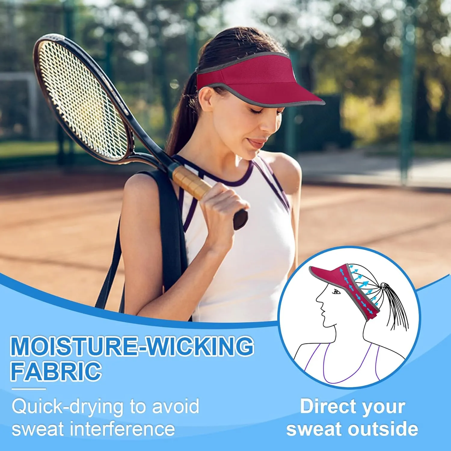 Sports Sun Visor for Men Women, Lightweight Soft Quick-Dry Visor Hat, Packable Tennis Golf Running Visor