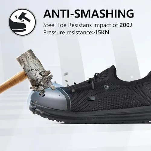 SUADEX Steel Toe Sneakers for Men Women Indestructible Work Safety Shoes Lightweight Comfortable Slip Resistant Composite Toe